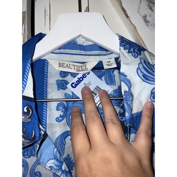 BEAUTIFUL by Lawrence Zarian Women's Top Sz M Printed Patchwork Blue A644436 - Picture 5 of 8